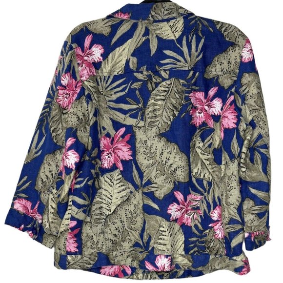 Chicos 100% Linen Lightweight Jacket (Size L) Tropical Print Button 3/4 Sleeve - Picture 4 of 8